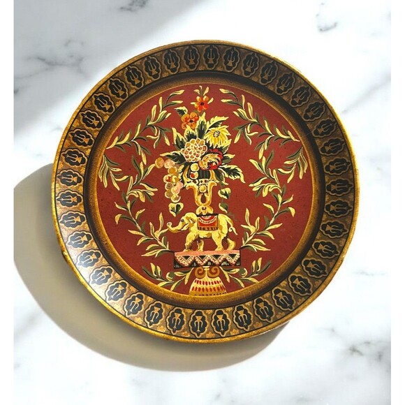 Raymond Waites Studio Decorative Plate Floral Elephant Design & Gold Trim 10.25” - Picture 1 of 4